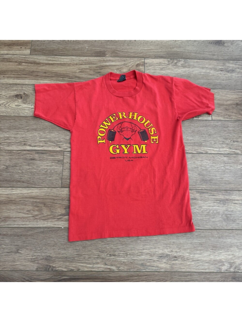 Vtg 80s Powerhouse Gym Detroit 2 Sided Graphic T-shirt S/M
